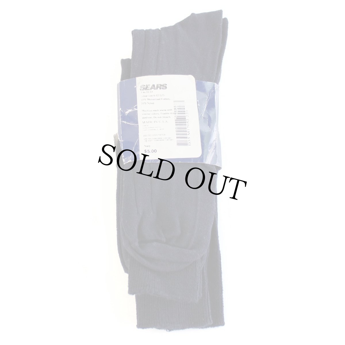 画像2: デッドストック★80s USA製 SEARS Burrington 無地 針抜き ソックス 濃紺 10-13 2ペア★靴下 (2)