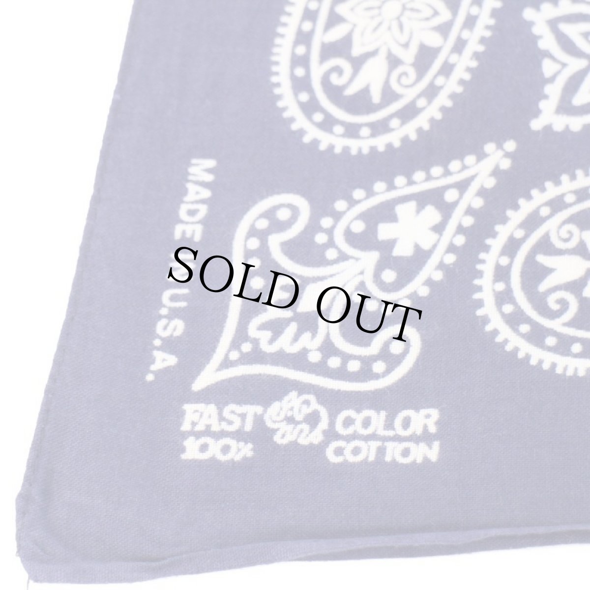 画像3: 70s USA製 ELEPHANT BRANDエレファントブランド 象マーク 上鼻 FAST COLOR ペイズリー×花柄 コットン バンダナ 紺★55 (3)