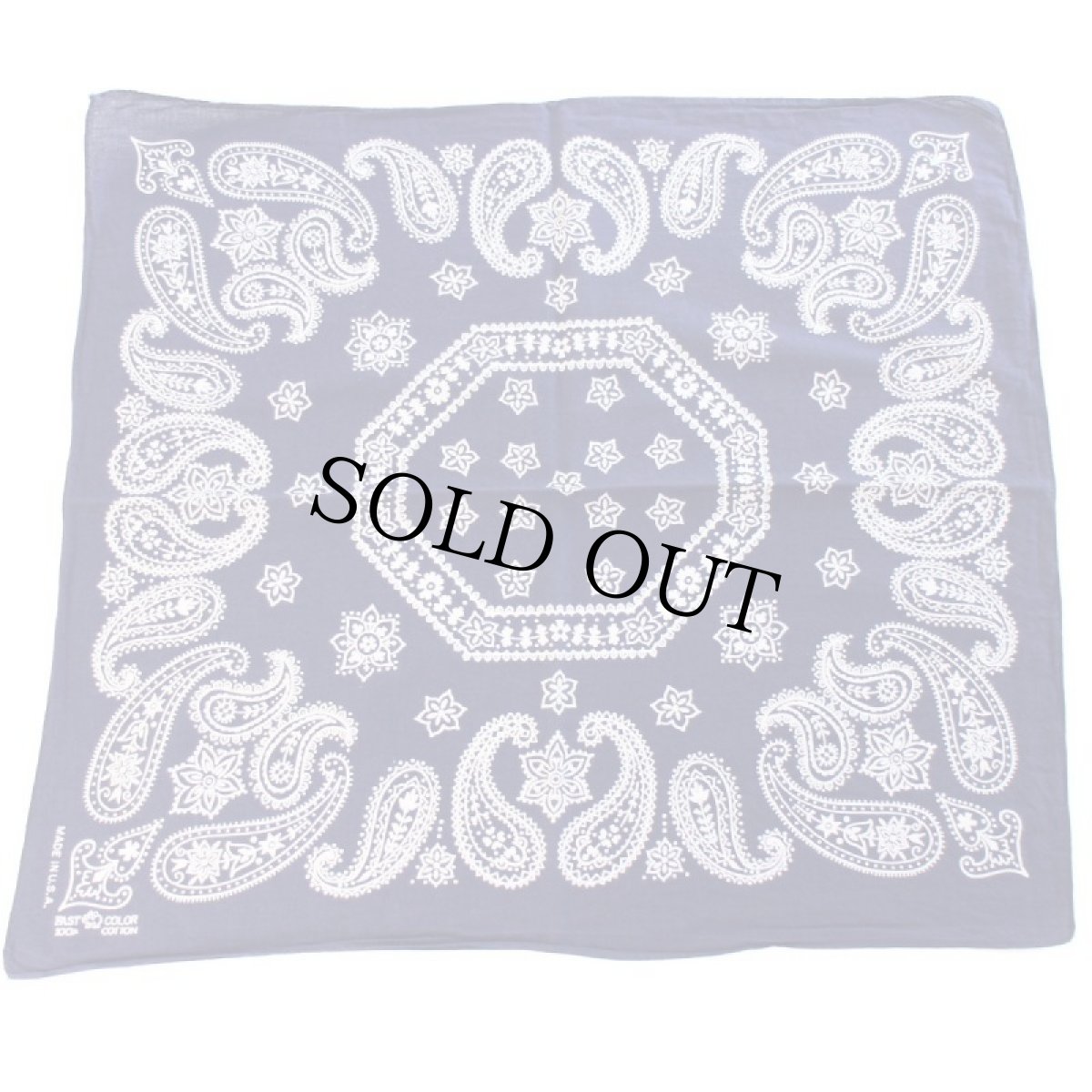 画像2: 70s USA製 ELEPHANT BRANDエレファントブランド 象マーク 上鼻 FAST COLOR ペイズリー×花柄 コットン バンダナ 紺★55 (2)