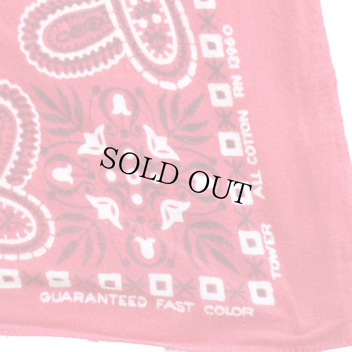 画像3: 60s TOWER GUARANTEED FAST COLOR RN13960 ペイズリー柄 コットン バンダナ 赤★75 (3)