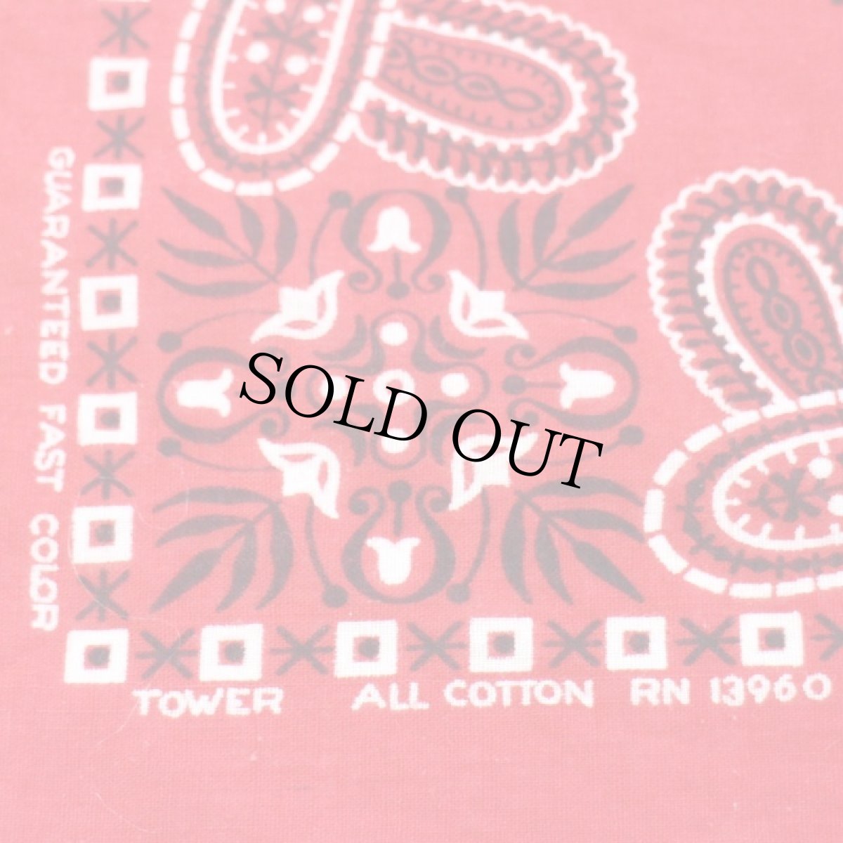 画像3: 60s TOWER GUARANTEED FAST COLOR RN13960 ペイズリー柄 コットン バンダナ 赤★81 (3)