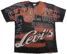 画像1: 90s イタリア製 Levi'sリーバイス オールオーバープリント コットンTシャツ 黒 XL★ユーロ (1)