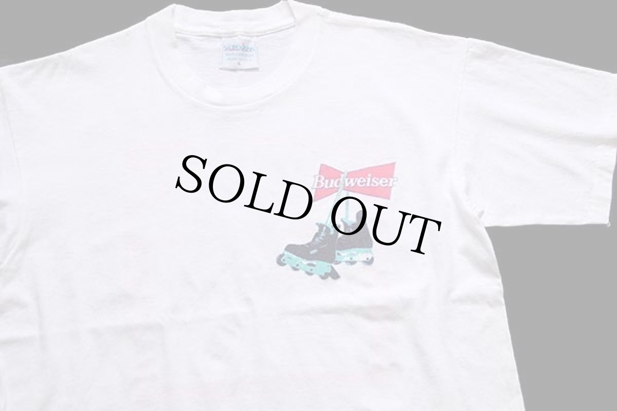 画像3: 90s USA製 Budweiserバドワイザー インラインスケート 蛍光 両面プリント コットンTシャツ 白 L (3)