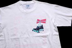 画像1: 90s USA製 Budweiserバドワイザー インラインスケート 蛍光 両面プリント コットンTシャツ 白 L (1)