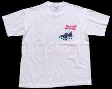 画像2: 90s USA製 Budweiserバドワイザー インラインスケート 蛍光 両面プリント コットンTシャツ 白 L (2)