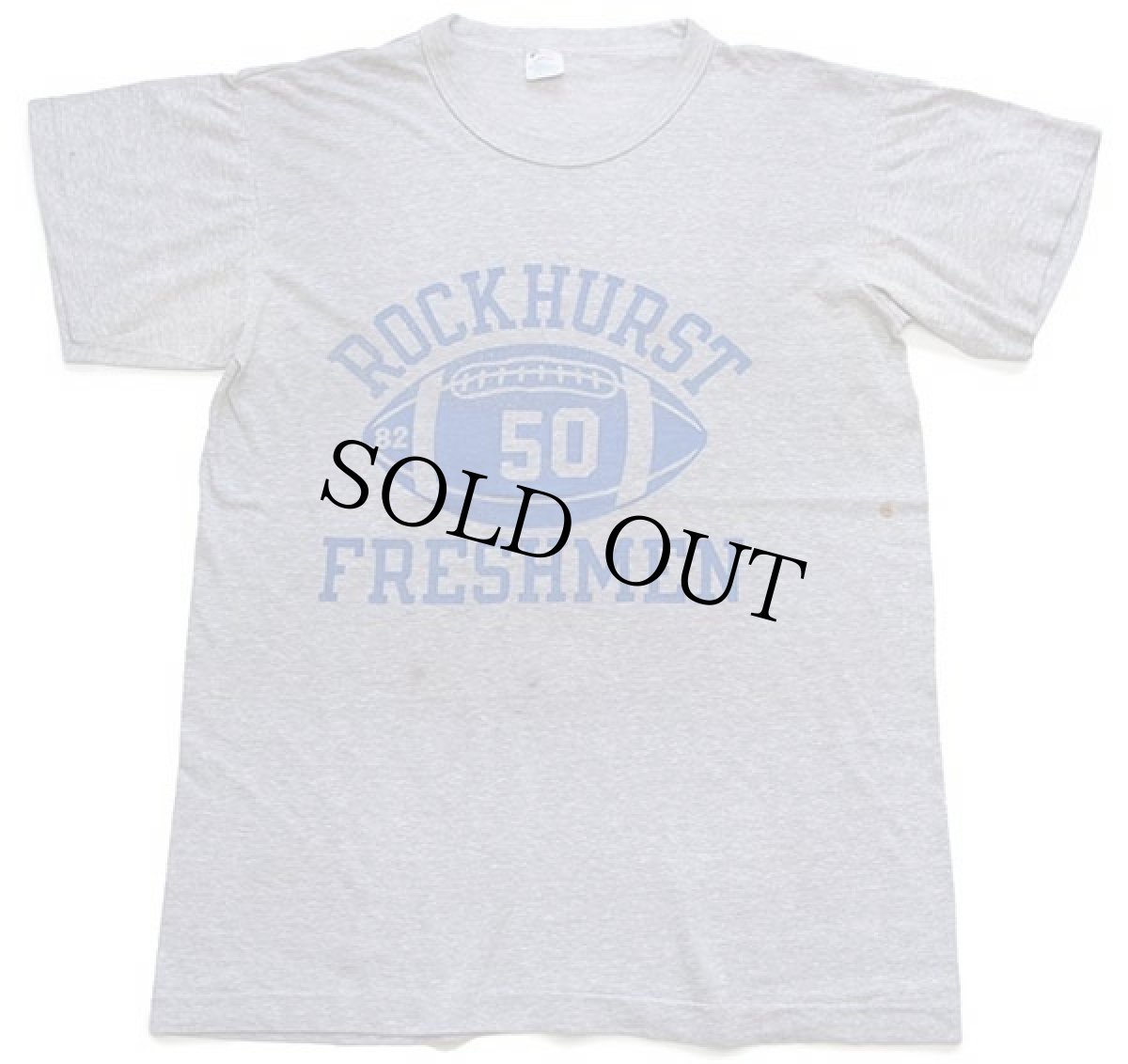 画像2: 80s USA製 Championチャンピオン ROCKHURST FRESHMEN アメフト Tシャツ ボロ 杢グレー L (2)