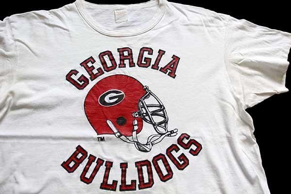 80s USA製 GEORGIA BULLDOGS アメフト コットンTシャツ ボロ 白