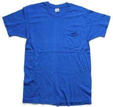 画像2: 90s USA製 FRUIT OF THE LOOM 無地 コットン ポケットTシャツ 青 M (2)