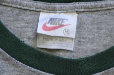 画像4: 90s USA製 NIKEナイキ ロゴ刺繍 リンガーTシャツ ボロ 杢グレー×緑 M (4)