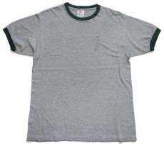 画像2: 90s USA製 NIKEナイキ ロゴ刺繍 リンガーTシャツ ボロ 杢グレー×緑 M (2)