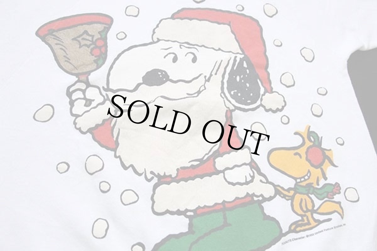 画像3: 90s USA製 SNOOPY スヌーピー ウッドストック クリスマス サンタクロース 発泡プリント スウェット 白 M (3)