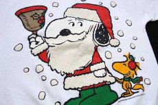 画像3: 90s USA製 SNOOPY スヌーピー ウッドストック クリスマス サンタクロース 発泡プリント スウェット 白 M (3)