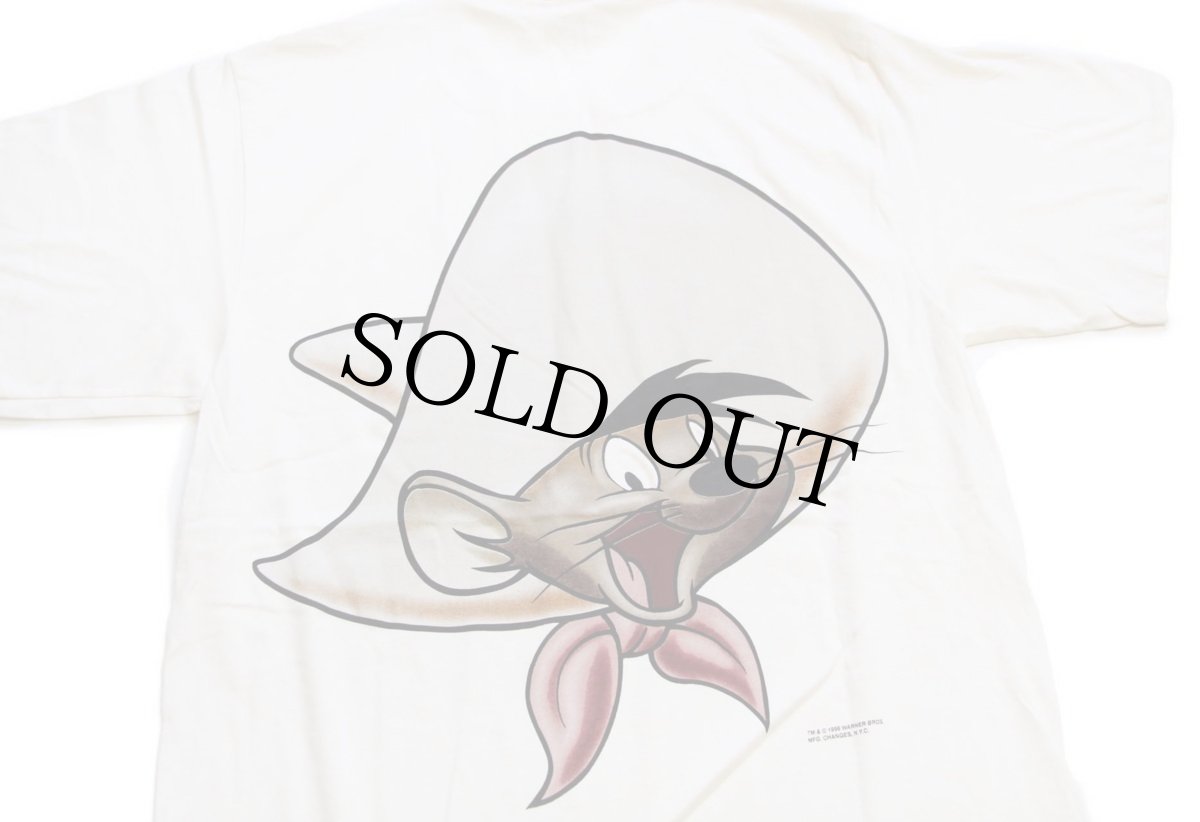 画像1: デッドストック★90s USA製 Warner Bros LOONEY TUNES スピーディーゴンザレス 両面プリント コットンTシャツ 生成り L (1)