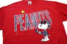 画像3: 00s USA製 PEANUTS スヌーピー ウッドストック タータンチェック ペイント スウェット 赤 XL (3)