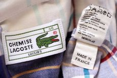 画像4: 80s フランス製 CHEMISE LACOSTEラコステ LOISIRS チェック ボタンダウン 半袖 コットンシャツ 40 (4)