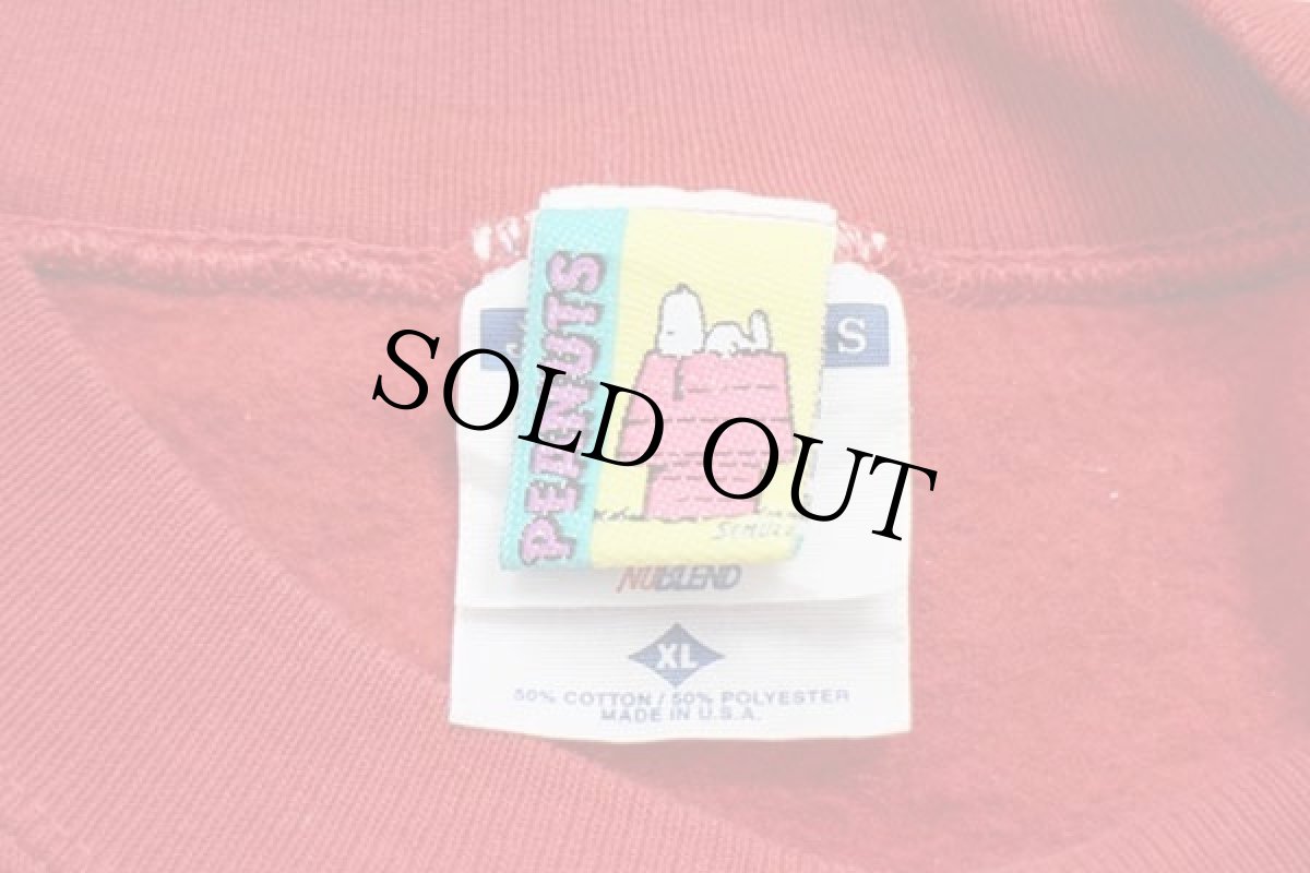 画像4: 00s USA製 PEANUTS スヌーピー ウッドストック タータンチェック ペイント スウェット 赤 XL (4)