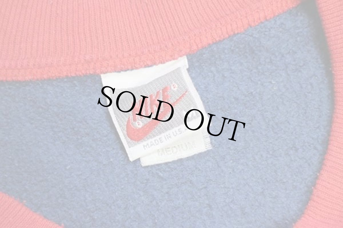 画像4: 90s USA製 NIKEナイキ ロゴ刺繍 ツートン フルジップ スウェット 紺×赤 M (4)