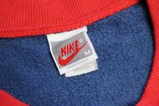 画像4: 90s USA製 NIKEナイキ ロゴ刺繍 ツートン フルジップ スウェット 紺×赤 M (4)