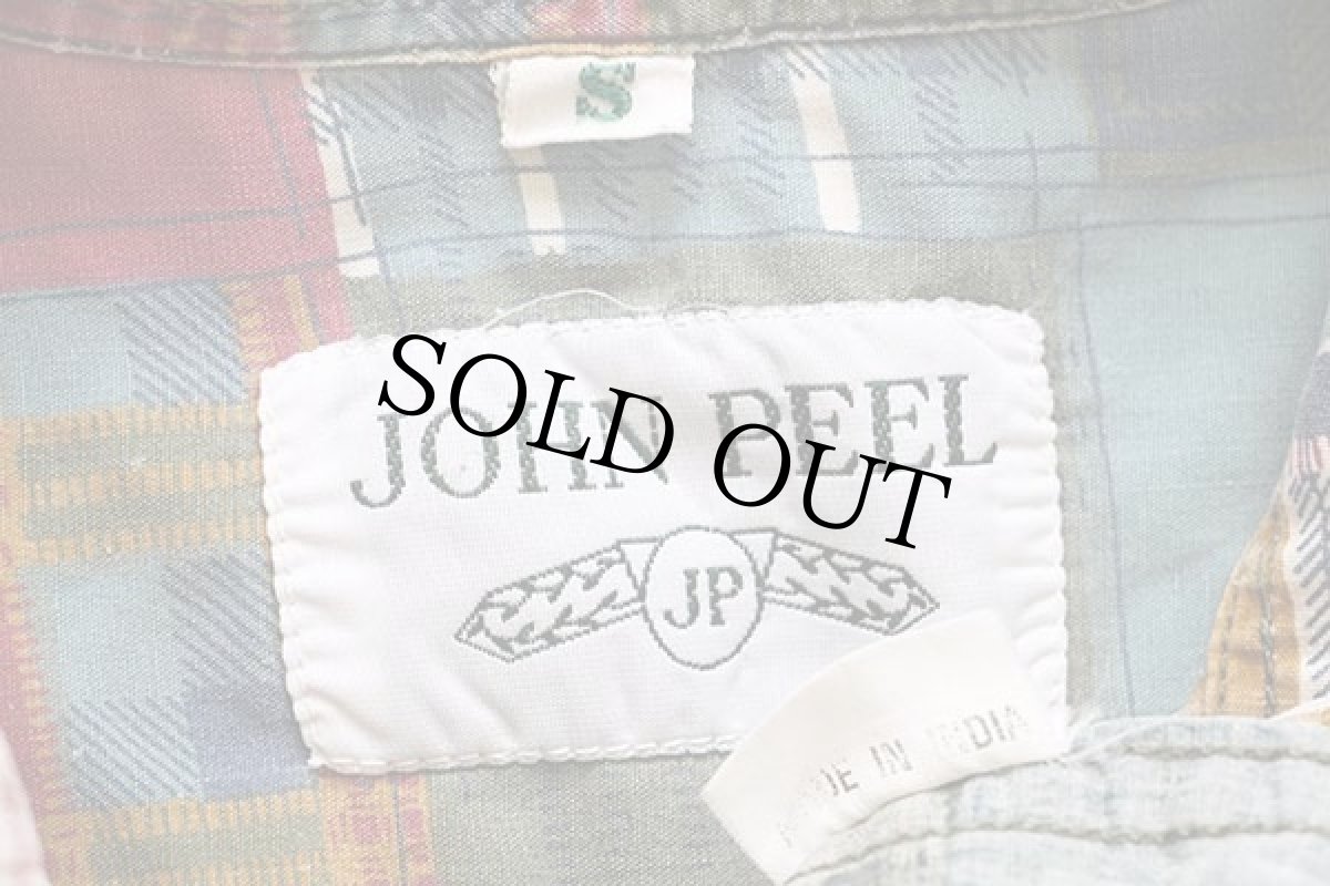 画像4: 80s JOHN PEEL チェック パッチワーク柄 半袖 コットンシャツ S★インド綿 (4)