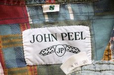 画像4: 80s JOHN PEEL チェック パッチワーク柄 半袖 コットンシャツ S★インド綿 (4)