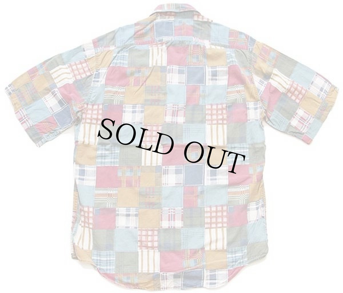 画像2: 80s JOHN PEEL チェック パッチワーク柄 半袖 コットンシャツ S★インド綿 (2)