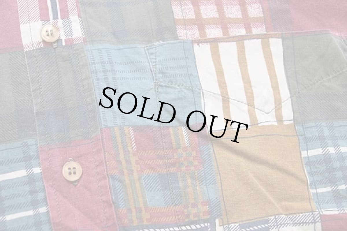 画像5: 80s JOHN PEEL チェック パッチワーク柄 半袖 コットンシャツ S★インド綿 (5)