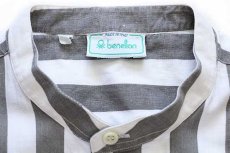画像4: 80s イタリア製 benettonベネトン ストライプ バンドカラー 半袖 コットンシャツ グレー×白 (4)
