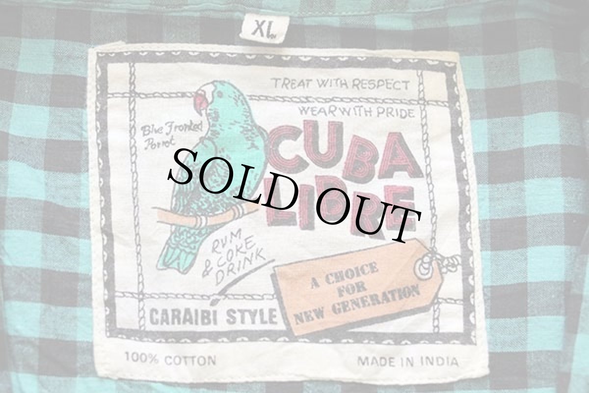 画像4: 80s CUBA LIBRE ギンガムチェック 半袖 コットンシャツ 緑×黒 XL★インド綿 (4)