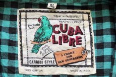 画像4: 80s CUBA LIBRE ギンガムチェック 半袖 コットンシャツ 緑×黒 XL★インド綿 (4)