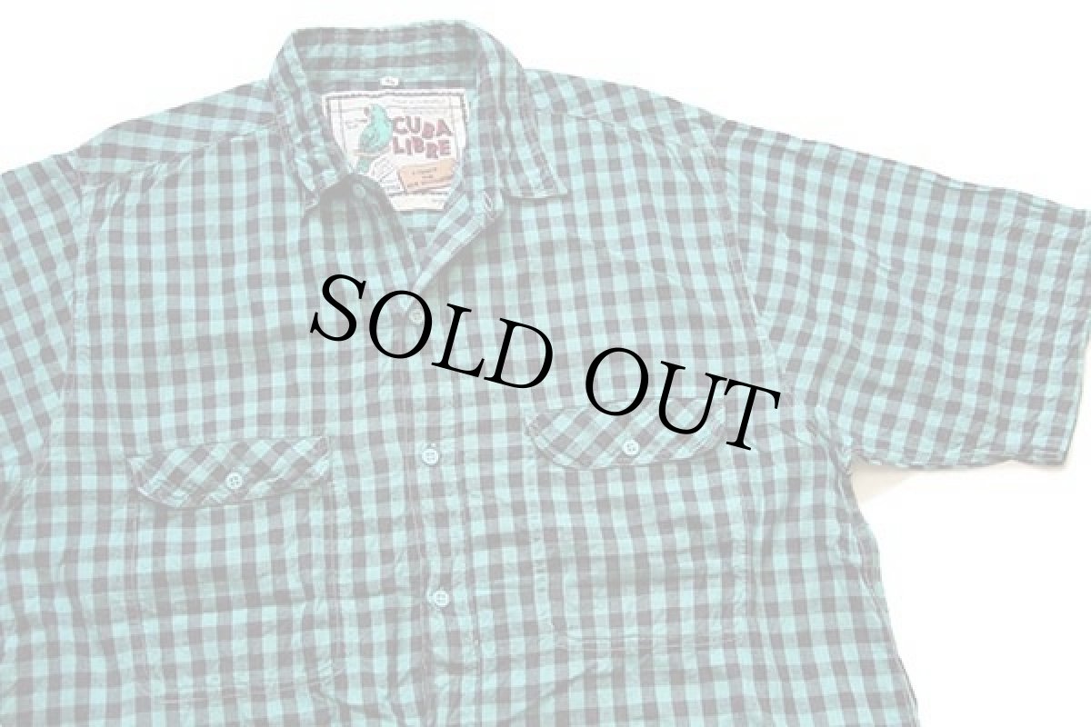 画像3: 80s CUBA LIBRE ギンガムチェック 半袖 コットンシャツ 緑×黒 XL★インド綿 (3)