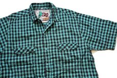 画像3: 80s CUBA LIBRE ギンガムチェック 半袖 コットンシャツ 緑×黒 XL★インド綿 (3)