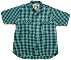 画像1: 80s CUBA LIBRE ギンガムチェック 半袖 コットンシャツ 緑×黒 XL★インド綿 (1)