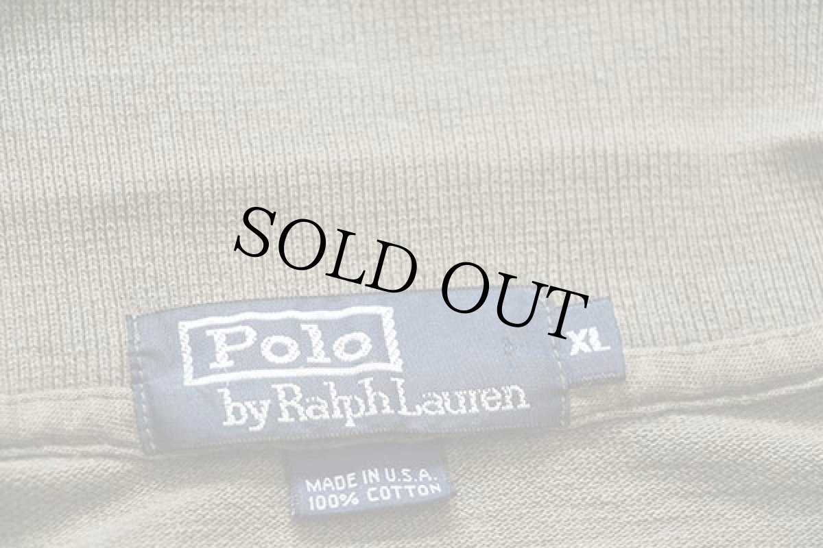 画像4: 90s USA製 ポロ ラルフローレン ワンポイント コットン 鹿の子 長袖ポロシャツ オリーブドラブ XL (4)