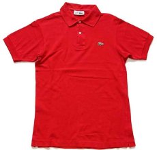 画像1: 70s フランス製 CHEMISE LACOSTEラコステ ワンポイント コットン 鹿の子 ポロシャツ 赤 3★34 (1)