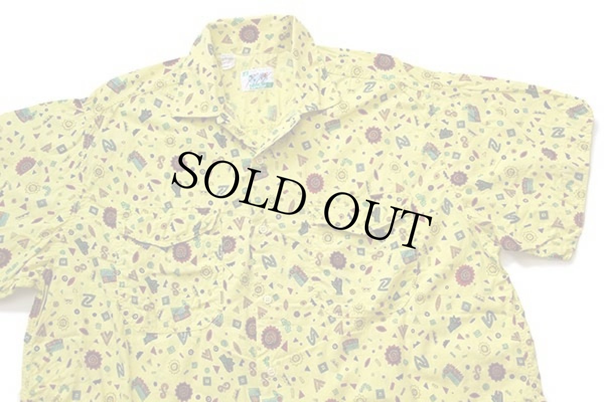 画像3: 80s イタリア製 benettonベネトン アート 総柄 半袖 コットンシャツ 黄 L (3)