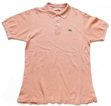 画像1: 70s フランス製 CHEMISE LACOSTEラコステ ワンポイント コットン 鹿の子 ポロシャツ サーモンピンク 5★37 (1)