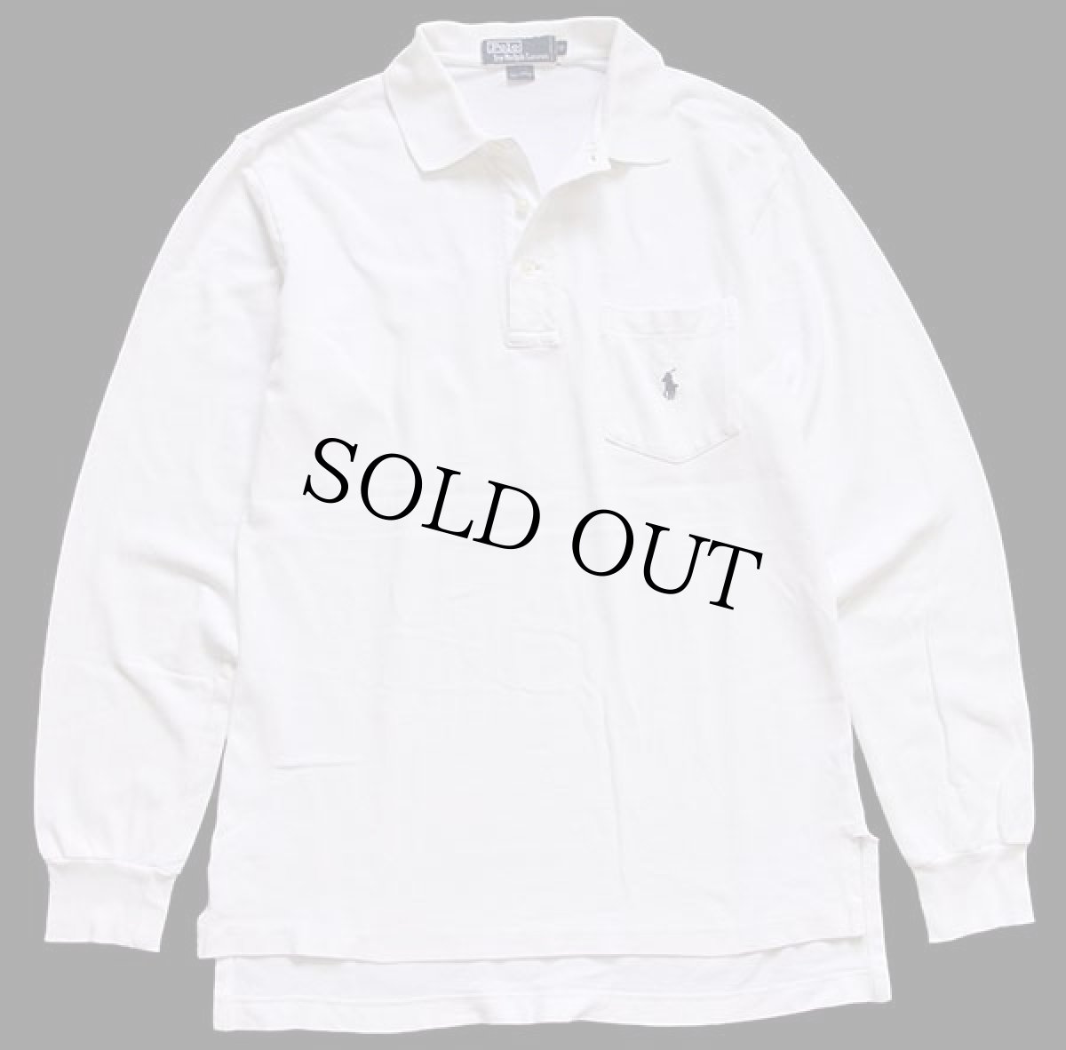 画像1: 90s ポロ ラルフローレン ワンポイント ポケット付き コットン 鹿の子 長袖ポロシャツ 白 S (1)