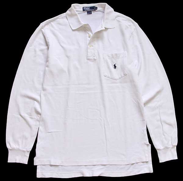 90s ポロ ラルフローレン ワンポイント ポケット付き コットン 鹿の子 長袖ポロシャツ 白 S Sixpacjoe Web Shop