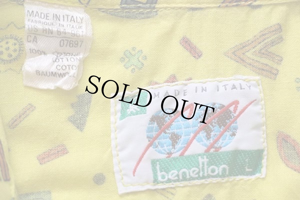 画像4: 80s イタリア製 benettonベネトン アート 総柄 半袖 コットンシャツ 黄 L (4)