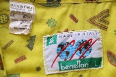 画像4: 80s イタリア製 benettonベネトン アート 総柄 半袖 コットンシャツ 黄 L (4)