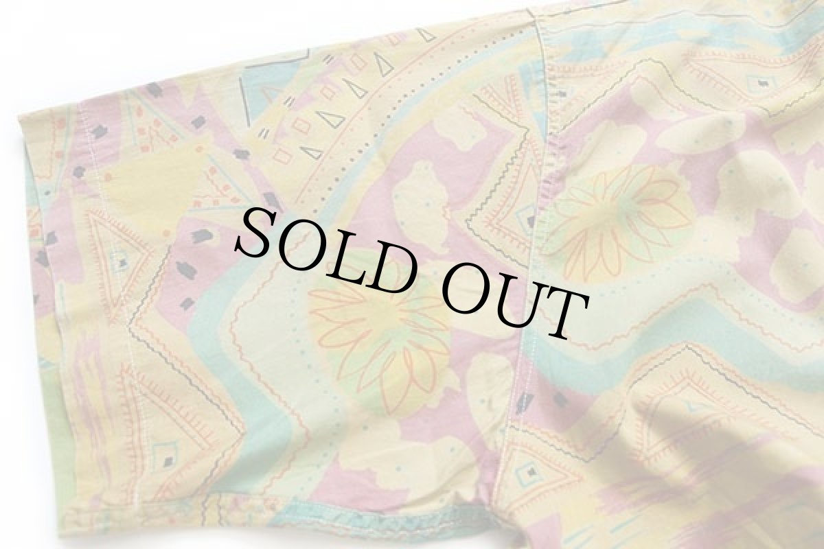 画像6: 90s イタリア製 WEBB&SCOTT アート 半袖 オープンカラーシャツ M (6)