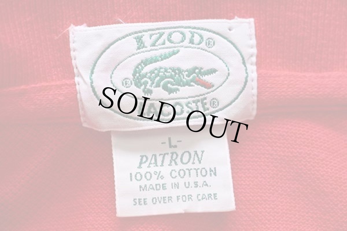 画像4: 80s USA製 IZOD LACOSTE ラコステ ワンポイント コットン 鹿の子 ポロシャツ 赤 L (4)