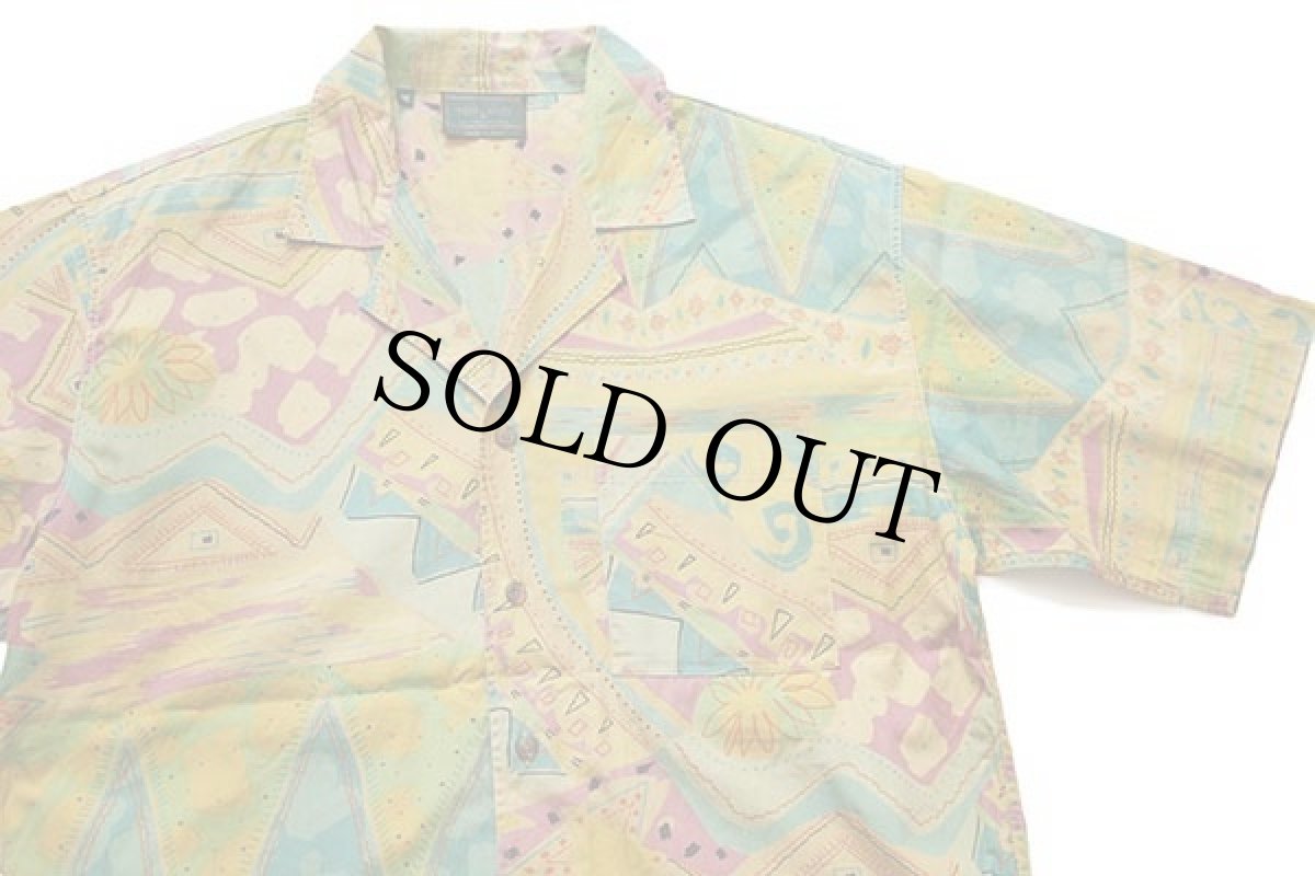 画像3: 90s イタリア製 WEBB&SCOTT アート 半袖 オープンカラーシャツ M (3)