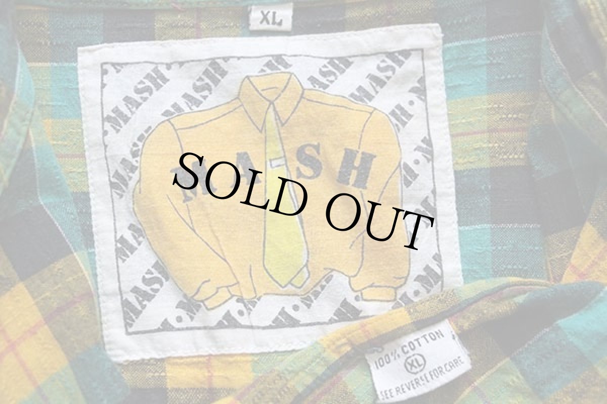 画像4: 80s MASH チェック 織り柄 コットンシャツ XL★インド綿 (4)