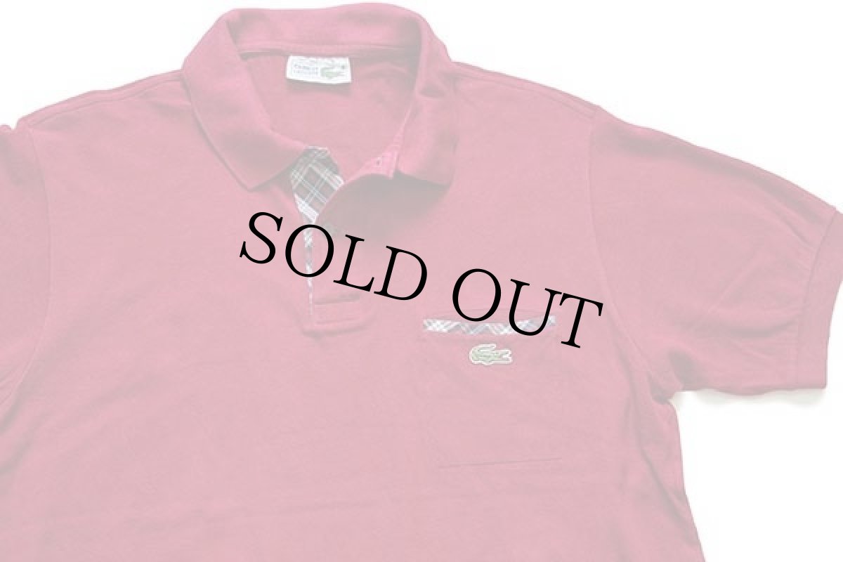 画像3: 70s フランス製 CHEMISE LACOSTEラコステ ワンポイント ポケット付き コットン 鹿の子 ポロシャツ ワインレッド 5★39 (3)