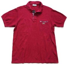 画像1: 70s フランス製 CHEMISE LACOSTEラコステ ワンポイント ポケット付き コットン 鹿の子 ポロシャツ ワインレッド 5★39 (1)