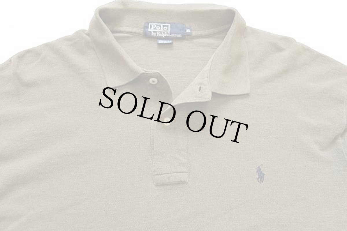 画像3: 90s USA製 ポロ ラルフローレン ワンポイント コットン 鹿の子 長袖ポロシャツ オリーブドラブ XL (3)