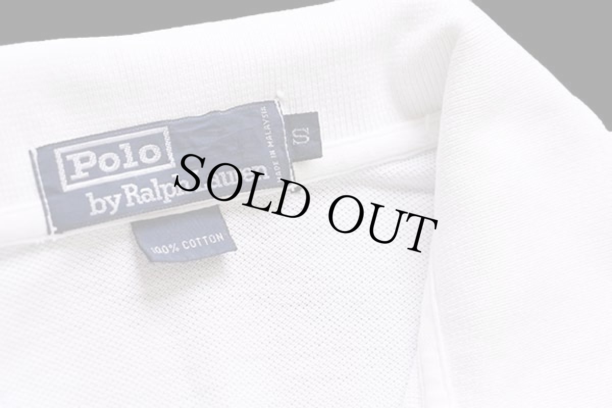 画像4: 90s ポロ ラルフローレン ワンポイント ポケット付き コットン 鹿の子 長袖ポロシャツ 白 S (4)