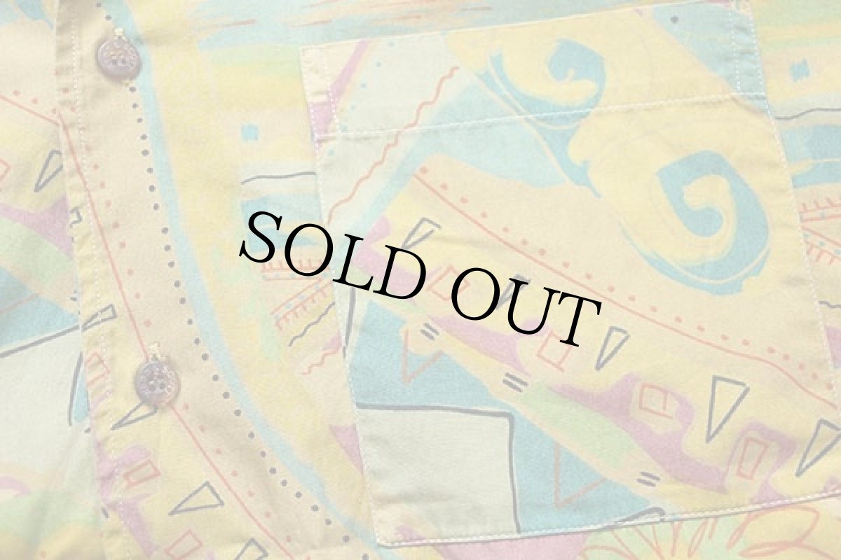 画像5: 90s イタリア製 WEBB&SCOTT アート 半袖 オープンカラーシャツ M (5)