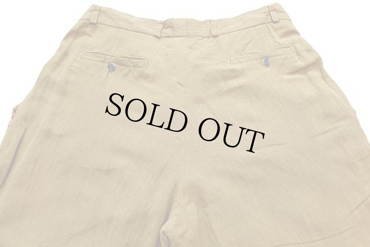 画像5: 80s UNKNOWN スリータック レーヨン×リネン スラックス パンツ 黄土色 w34 (5)